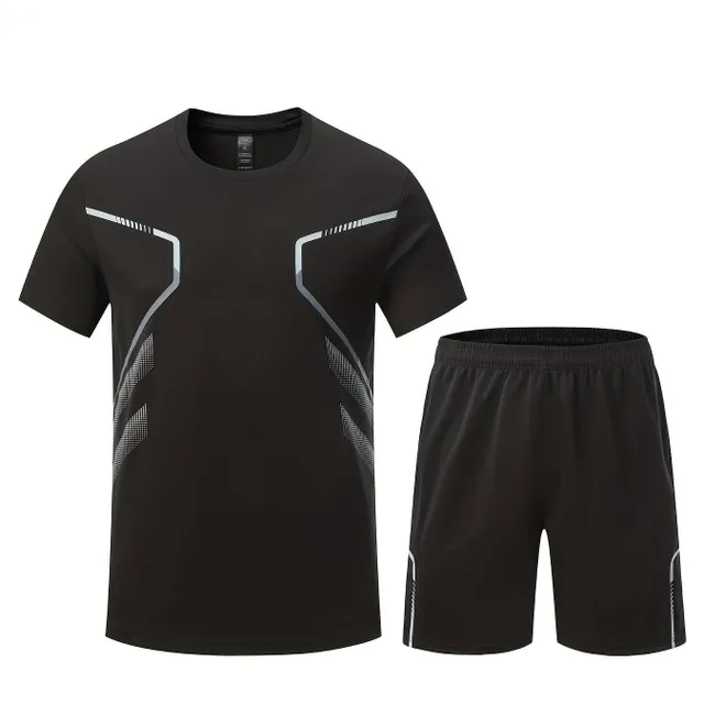 Men's two-piece summer set - T-shirt with short sleeve and round neckline + shorts - trendy holiday and exercise clothes