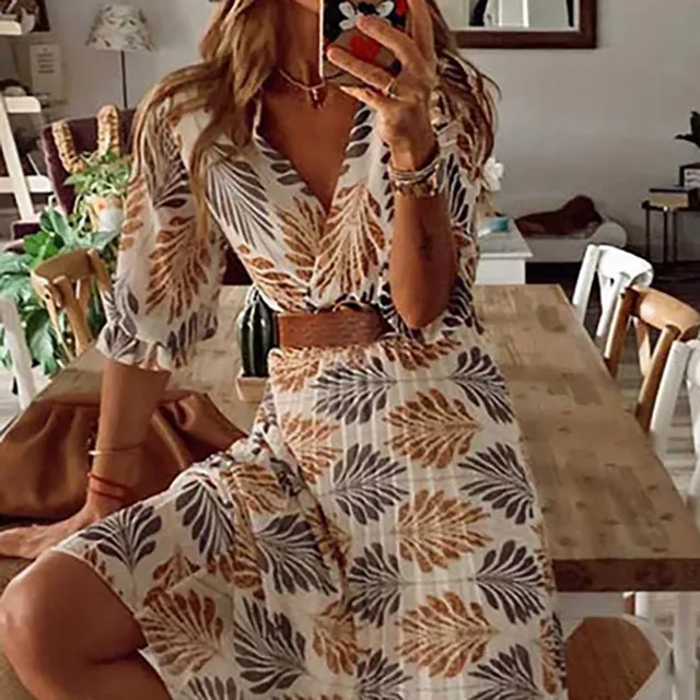 Floral Boho Maxi Dress with Half Sleeves
