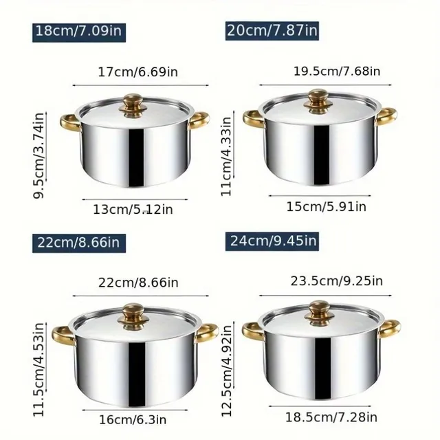 Ensemble de casseroles et poêles en acier inoxydable 4 pièces avec couvercles