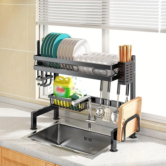 Originální dvoupatrový odkapávač na nádobí nad dřez - ušetřete místo a udržujte pořádek v kuchyni