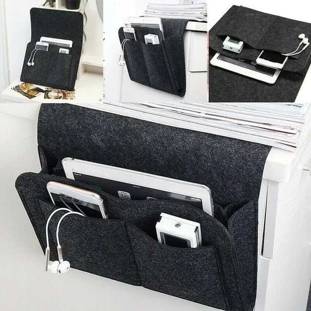 Hinged organizer to bed