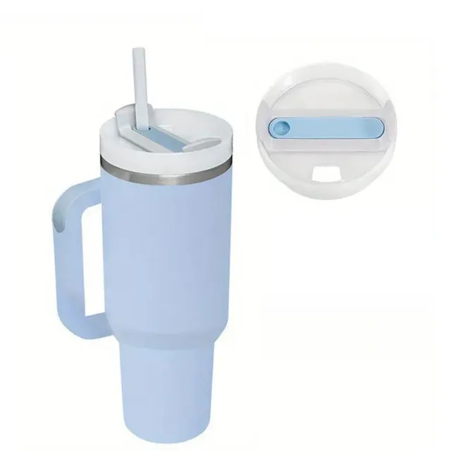 Stainless steel portable thermo mug with straw in different colours