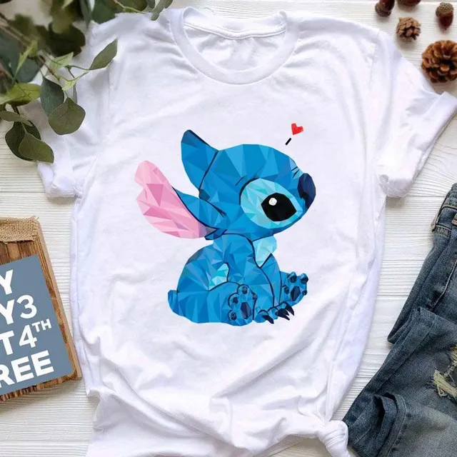 Damska koszulka z krótkim rękawem z uroczym nadrukiem Stitch