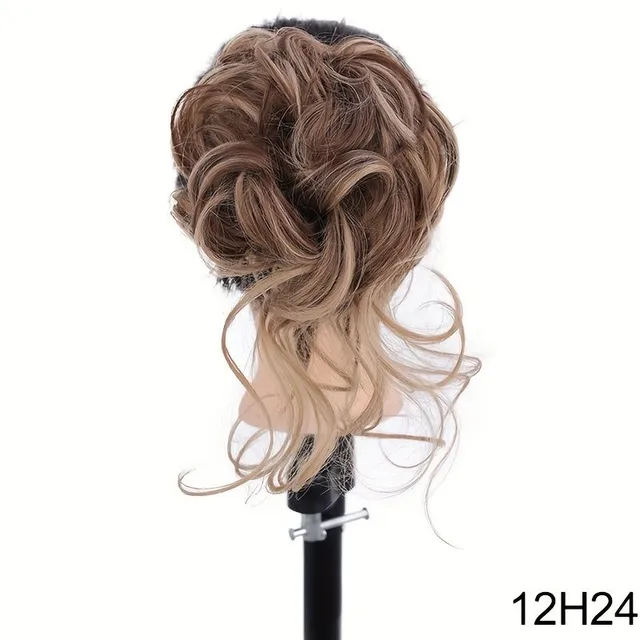 Scrambled bun with clip - Clip-in hairpins with curly and wavy fibres - Synthetic hair