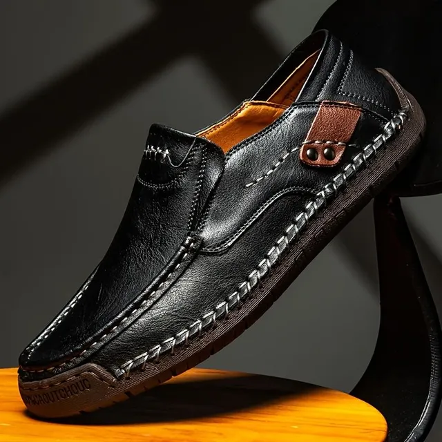 Mocassins pour homme en cuir perforé en grande taille - respirants, résistants à l'usure, à enfiler