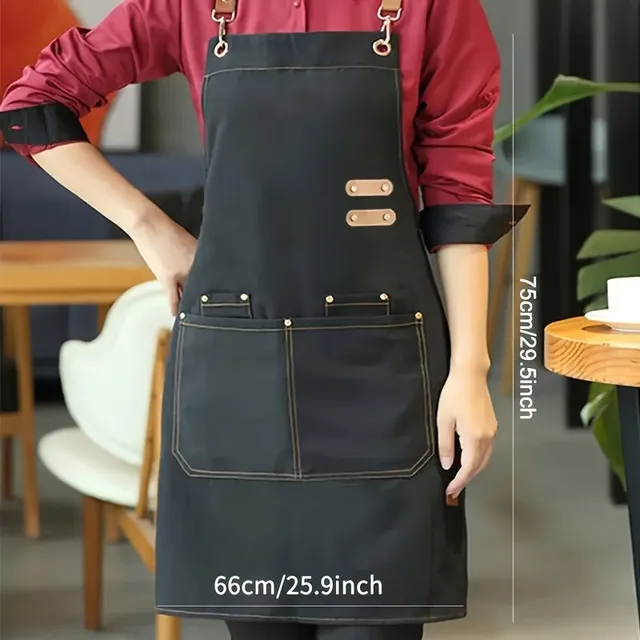 Waterproof and oil-repellent apron, unisex, with practical pockets