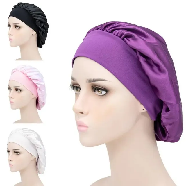 Special satin cap for sleeping against tangled long hair and hair extensions - more colors