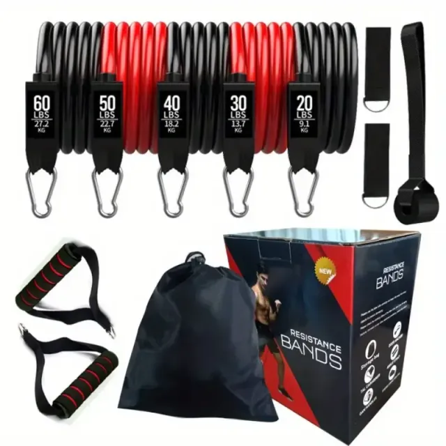 Multifunctional set of resistance sports, elastic rope Fitness Tension Band, 12-part set of downloaders
