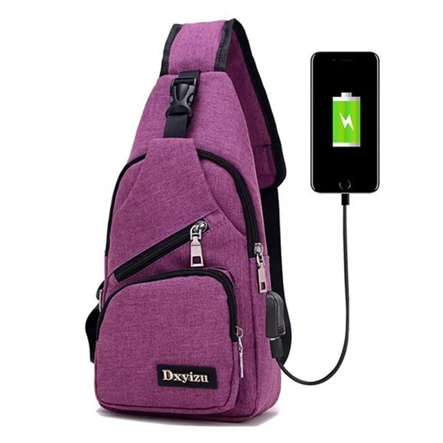 Cestovní USB designová unisex taška přes rameno purple