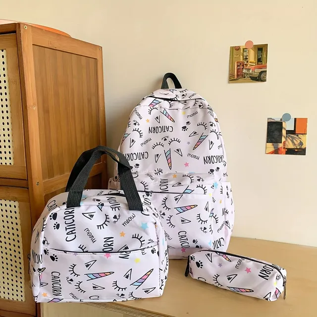 Light school set 3v1: Backpack with cartoon theme, Box for snacks, Penalty