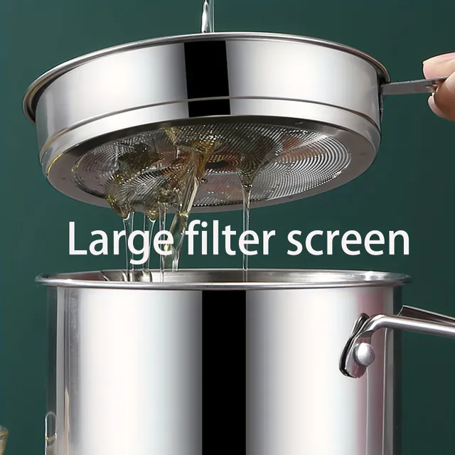 Stainless steel oil filter with a capacity of 1.8 liters - Bacon fat container with filter, lid and network filters, Repeatedly usable kitchen oil