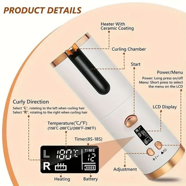 Portable USB Rechargeable Rotary Curve, Accumulator Automatic Curve, Accumulator Automatic Curve Anti-Turn, For Long Hair Ceramic Rotary Roller, Quick Hair Heating, Timing Five-degree Temperature Control, Gifts