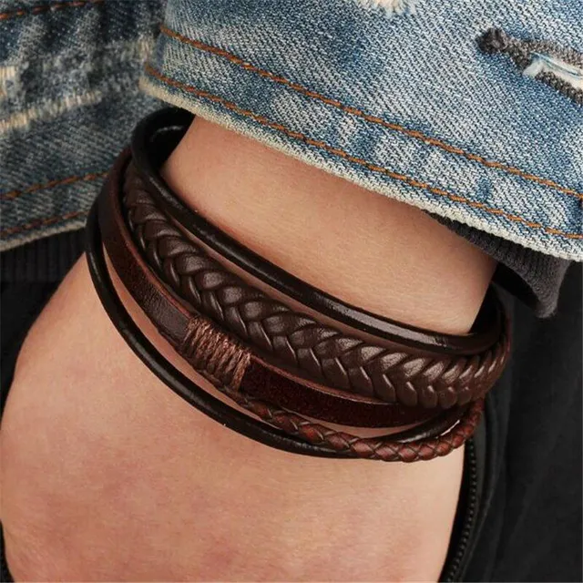 Men's leather intertwined bracelet