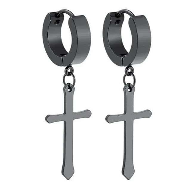 Men's earrings - Rings with cross - 3 colors