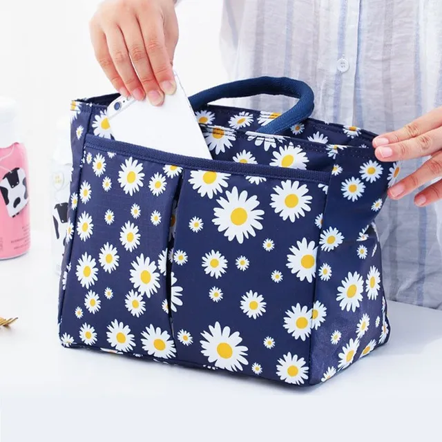 Original modern stylish lunch bag with thermo-regulating function and floral design