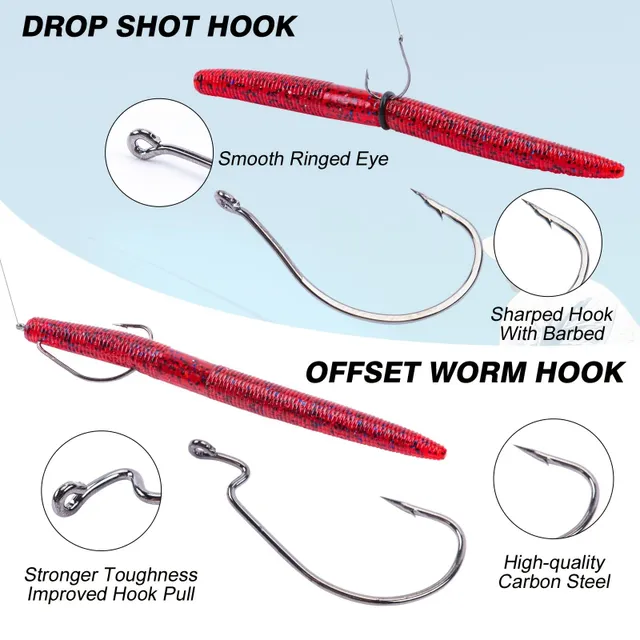 Goture 143ks 4in/5,27in Bass Fishing Wacky Worm Tool Senko Worms Wacky Rig Tool O-rings Worm Hooks Drop Shot Hooks Beads Vážený
