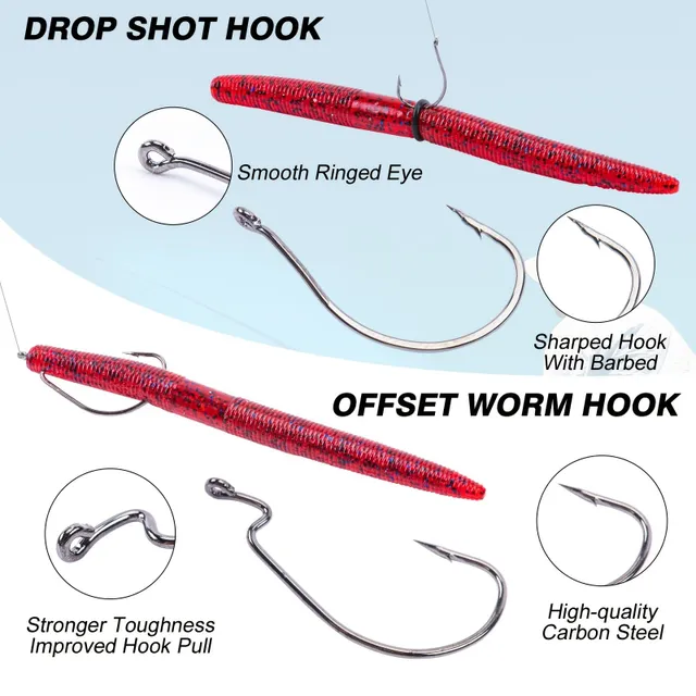 Goture 143ks 4in/5,27in Bass Fishing Wacky Worm Tool Senko Worms Wacky Rig Tool O-rings Worm Hooks Drop Shot Hooks Beads Weighted