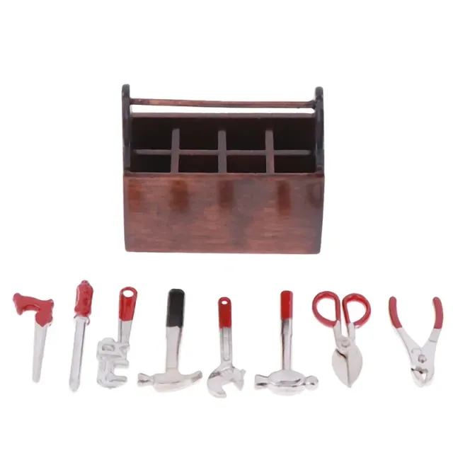 Miniature set of tools 1:12, handmade supplement to doll house, simulation
