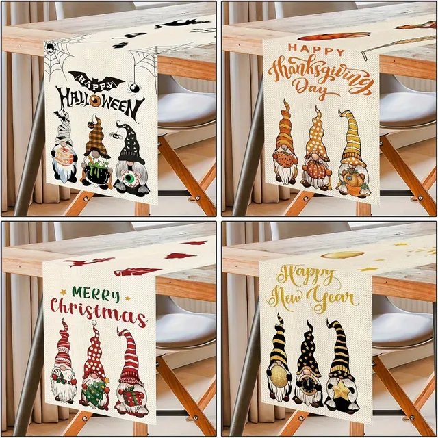 8pcs Running On the Table, Running On the Table With the Motive of the Festival, Running On the Table With Gnome Pattern of the Cartoon Style, Decor On the Table of Halloween Christmas Easter Thanksgiving, Decor On the Dining Table