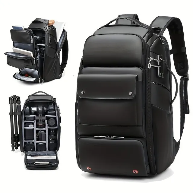 Unisex Professional Backpack on Camera with 17' Pocket on Notebook, Detachable holder on Stativ and Security Castle