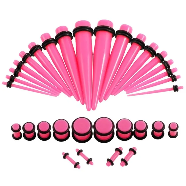 Set of different coloured acrylic ear dilators - 36 pcs