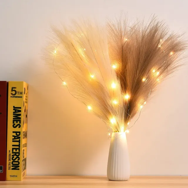 Iarbă pampas artificială cu iluminare LED - decor pentru vază