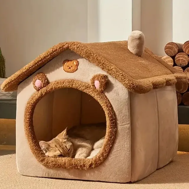 Maison pour animaux de compagnie avec lit chaud - lit amovible et lavable