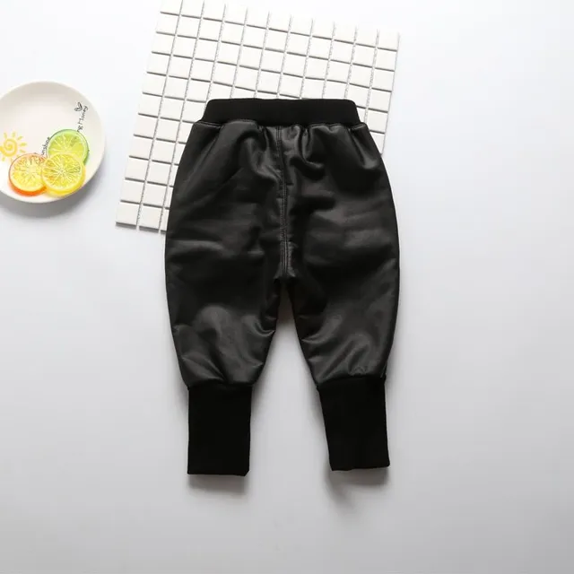 Children's leather pants with drawstring