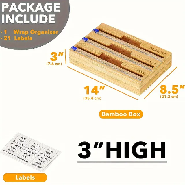 1pcs 3v1 Packing Organizer With Carving And Tags, Plastic Packing, Aluminium Folia &amp; Voskem Bamboo dispenser For Organization Storage In Supermarket Holder Pro 12in Roli (natural)
