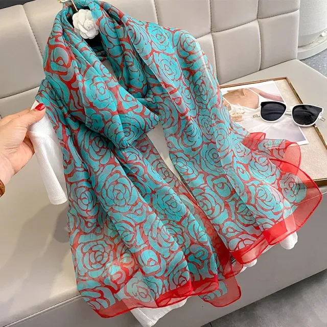 Silk scarf for women with luxury print, long and in many colour variations
