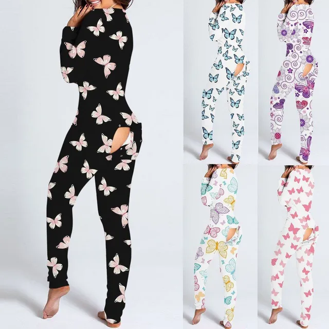 Ladies long sleepsuit - print of beautiful butterflies