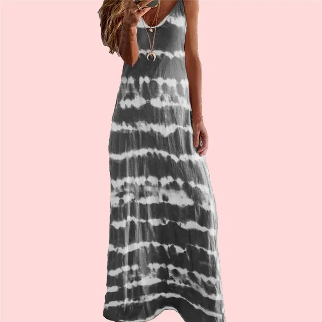 Casual Shift V-neck Sleeveless Cotton Tie-Dye Długa sukienka Boho