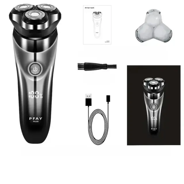 Electric shaving machine for men with indicator of battery state charge LCD display Waterproof beard trimmer IPX7 Smart men's razor with rotary heads