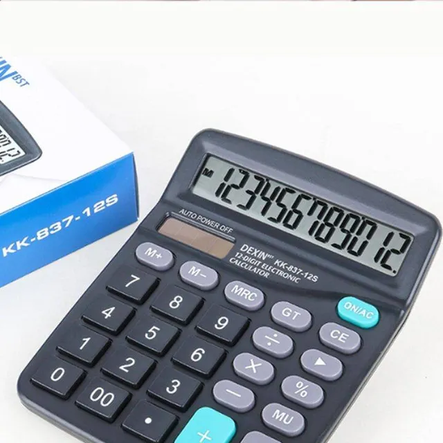 Practical classic stylish original monochrome calculator with solar panel