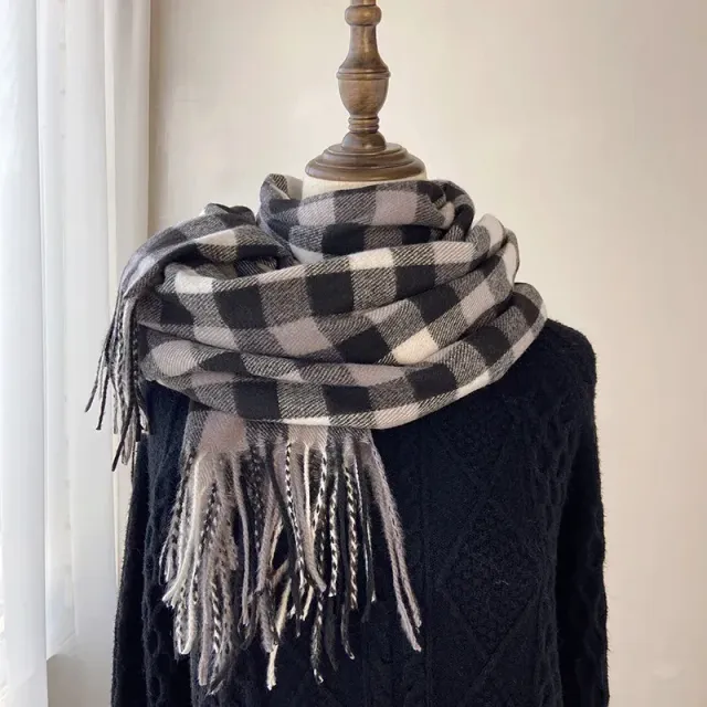 Female scarf for winter with plaid pattern and British style