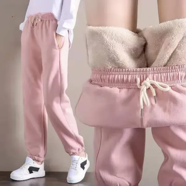 Pantalons chauds pour femmes d'hiver avec doublure en flanelle, confortables et unis