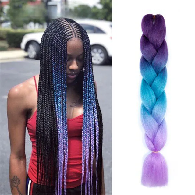 Multicoloured kanekalon hair in braids - multiple colours