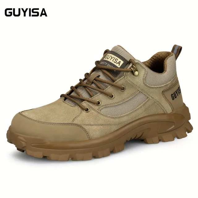 Men's work safety shoes made of suede, penetrating anti-slip with steel tip, industrial building sneakers