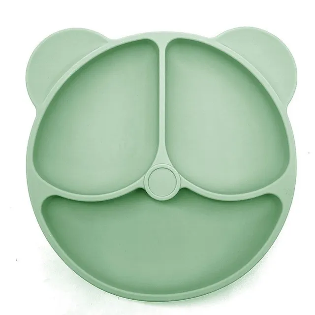 Silicone three-course plate with suction cup and ears