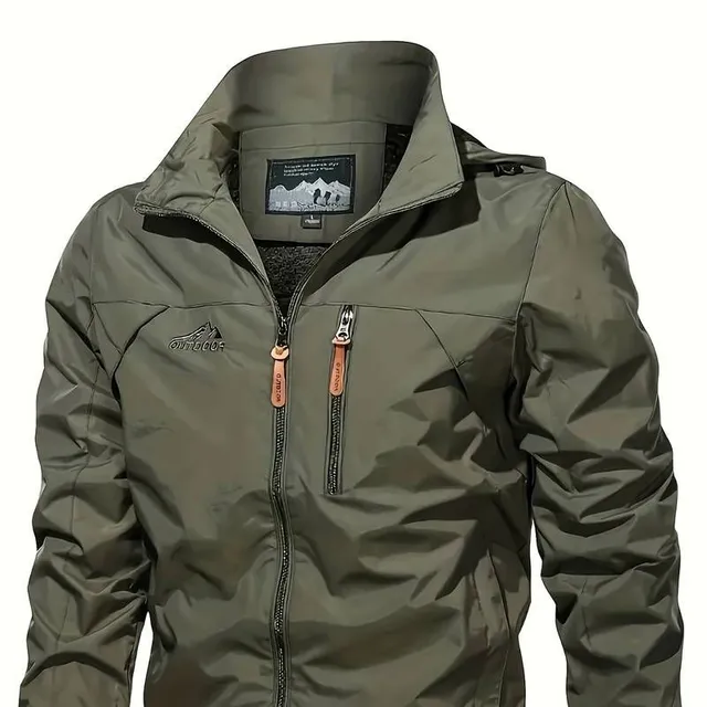 Men's stylish waterproof jacket with pockets, zipper breathable with long sleeve and hood