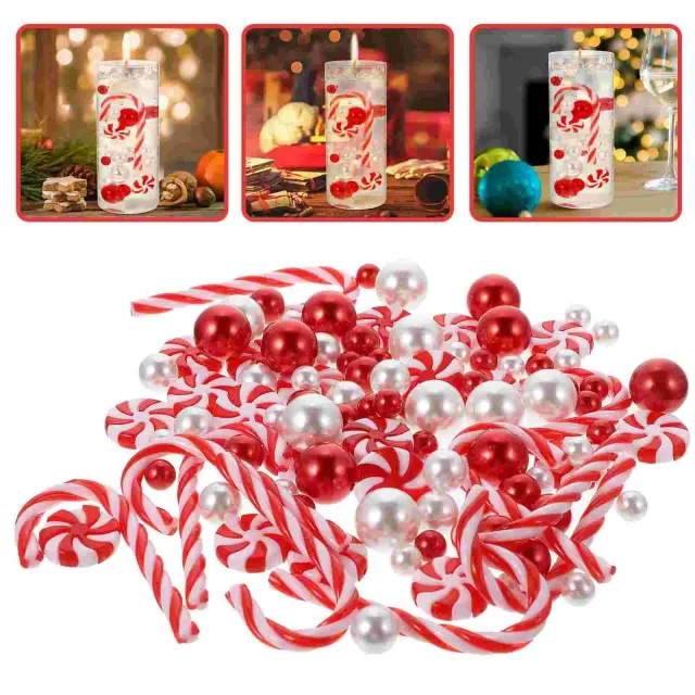 Christmas vase filling containing beads, candy and chopsticks