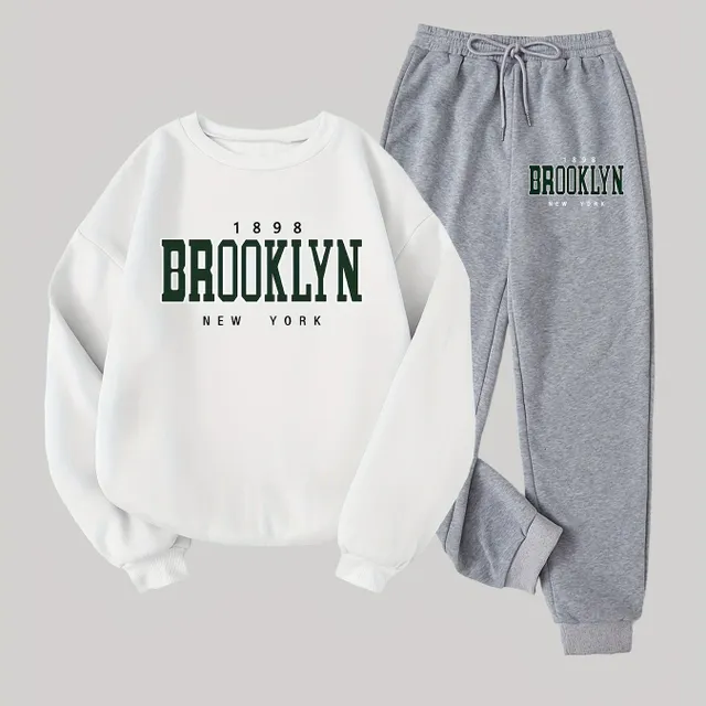 Brooklyn Two-piece kit: Long-sleeved casual sweatshirt and joggers with string, Women's clothing