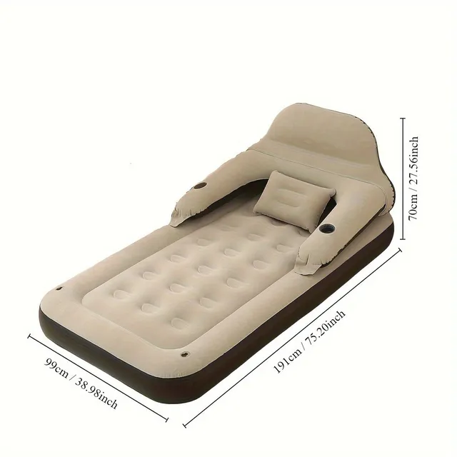 Inflatable mattresses with a support and pump, including a pillow
