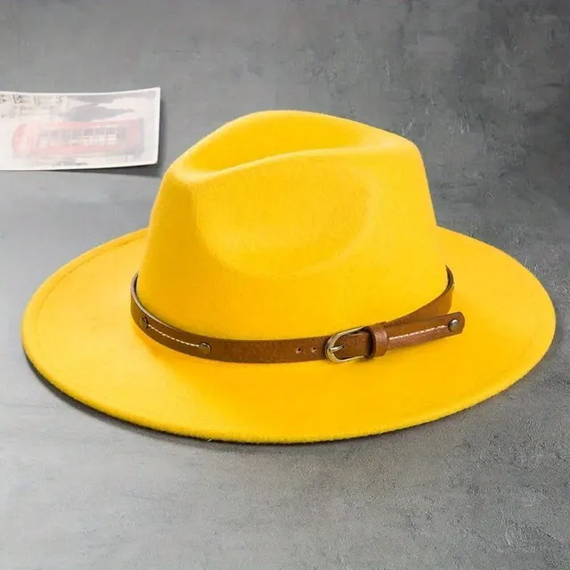 Centură decorativă pentru Pălărie Fedora Unisex monocromă Jazz Casual Pălărie din fetru cald Pălărie de soare Cowboy Western Hat pentru exterior