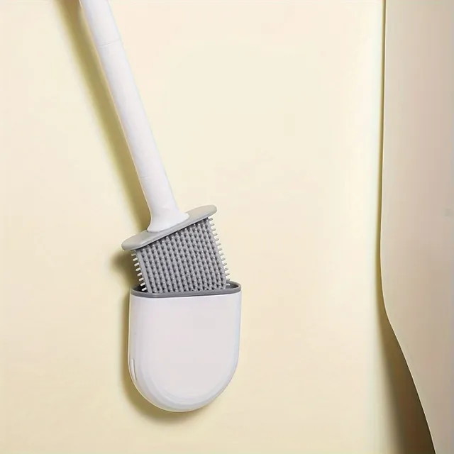 Silikonový čisticí kartáč na WC se zásobníkem, bez vrtání na stěnu, na čištění všech rohů, vhodný pro toalety a koupelny