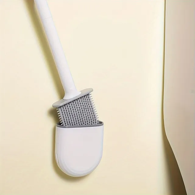 Silicone cleaning brush on toilet with tray, without drilling on wall, for cleaning all corners, suitable for toilets and bathrooms