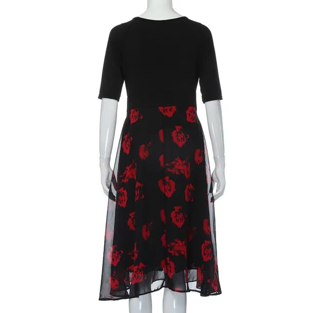 Plus size dress with red flowers Clorinda
