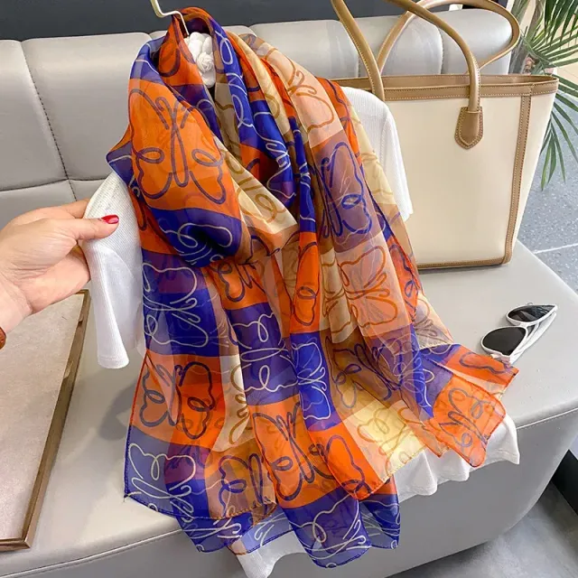 Silk scarf for women with luxury print, long and in many colour variations