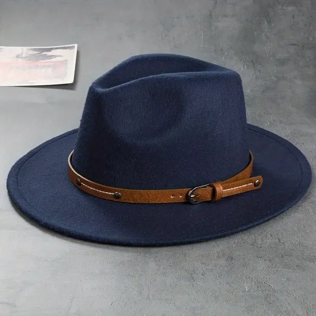 Stylish belt Decor Cap Fedora Unisex Single Color Jazz Hat Casual Warm felt hat Sunshine Western cowboy hats On the way out