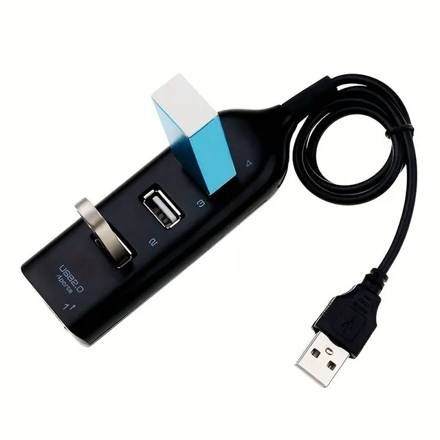 Compact USB 4 USB 2.0 port hub with Mini USB cable for easy multipop connection